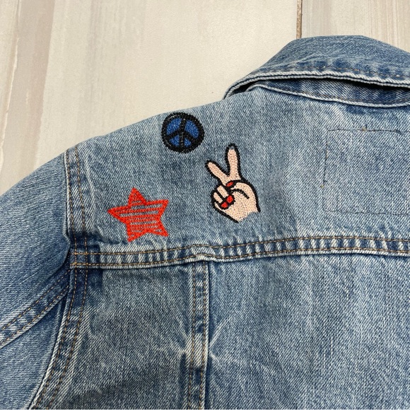 Levi’s Embroidered Jean Jacket Shark Rainbow California Dreamin Peace Size S - Picture 6 of 12